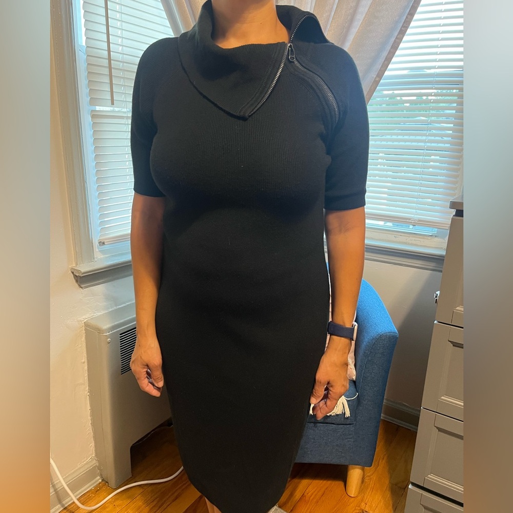 Calvin Klein Black Knit Crowl Dress with Zipper